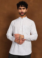 Fabmade Driftline Stripe Linen Short Kurta