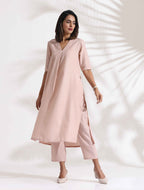 trueBrowns Light Pink Slub Kurta Set - Distacart
