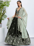 House of Panchhi Turquoise Blue Georgette Sequins And Thread Embroidery Lehenga Choli & Dupatta