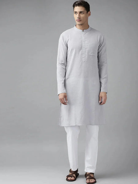 Fabmade Men Grey Cotton Linen Kurta