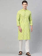 Fabmade Lime Green And White Printed Straight Kurta