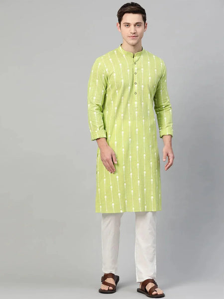 Fabmade Lime Green And White Printed Straight Kurta