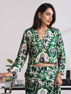 trueBrowns Green Muslin Ikat Shirt Blouse