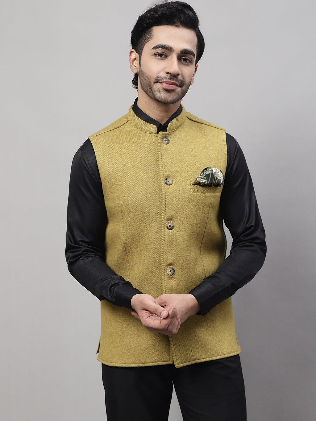 Even Apparels Men's Mustard Pure Wool Nehru Jacket