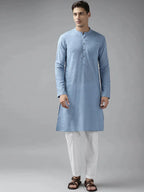 Fabmade Men Blue Cotton Linen Kurta