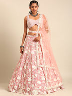 House of Panchhi Rose Gold Chinon Sequins And Zarkan Embroidery Lehenga Choli & Dupatta