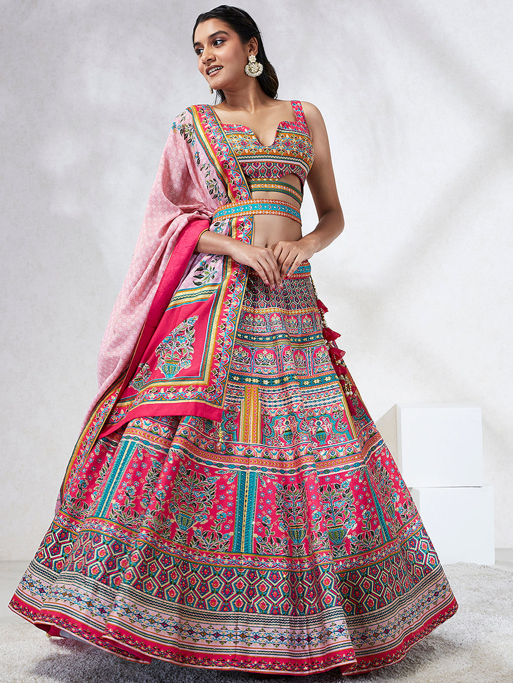 House of Panchhi Pink Pure Georgette Position Printing With Siroski Stone Work Lehenga Choli & Dupatta