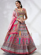 House of Panchhi Pink Pure Georgette Position Printing With Siroski Stone Work Lehenga Choli & Dupatta