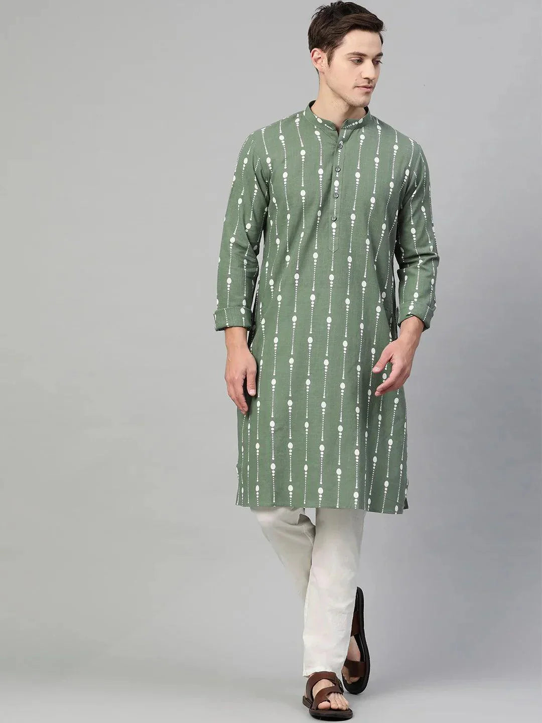 Fabmade Green And White Printed Straight Kurta