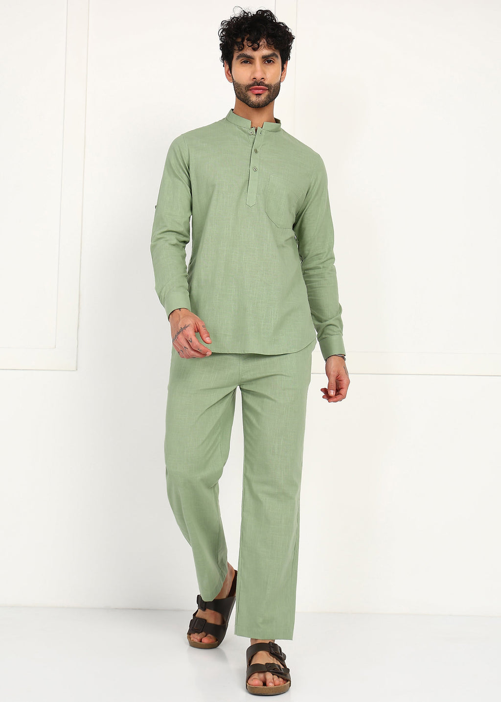Fabmade Sage Linen Kurta Co-Ord Set - Distacart