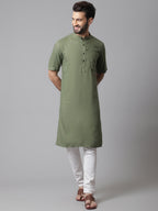 Even Apparels Green Pure Cotton Kurta With Band Collar - Distacart