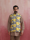 trueBrowns Men's Grey Ikat Print Cotton Reversible Nehru Jacket