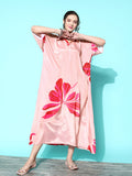 InWeave Women's Pink Big Camelia Print Long Kaftan - Distacart