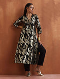 trueBrowns Black Metallic High Slit Kurta Set - Distacart