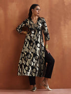 trueBrowns Black Metallic High Slit Kurta Set - Distacart