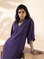trueBrowns Purple Cotton Dobby Slit Dress - Distacart