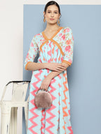 Ahalyaa Floral Printed Midi Empire Ethnic Dress - Distacart