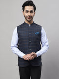 Even Apparels Men's Blue Nehru Jacket With Welt Pockets