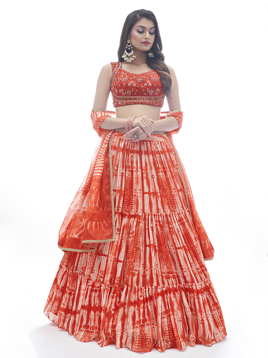 Myra Red Jaquard Embroidered Designer Lehenga