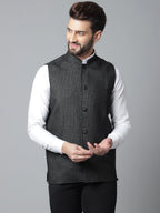 Even Apparels Men's Black Pure Wool Nehru Jacket