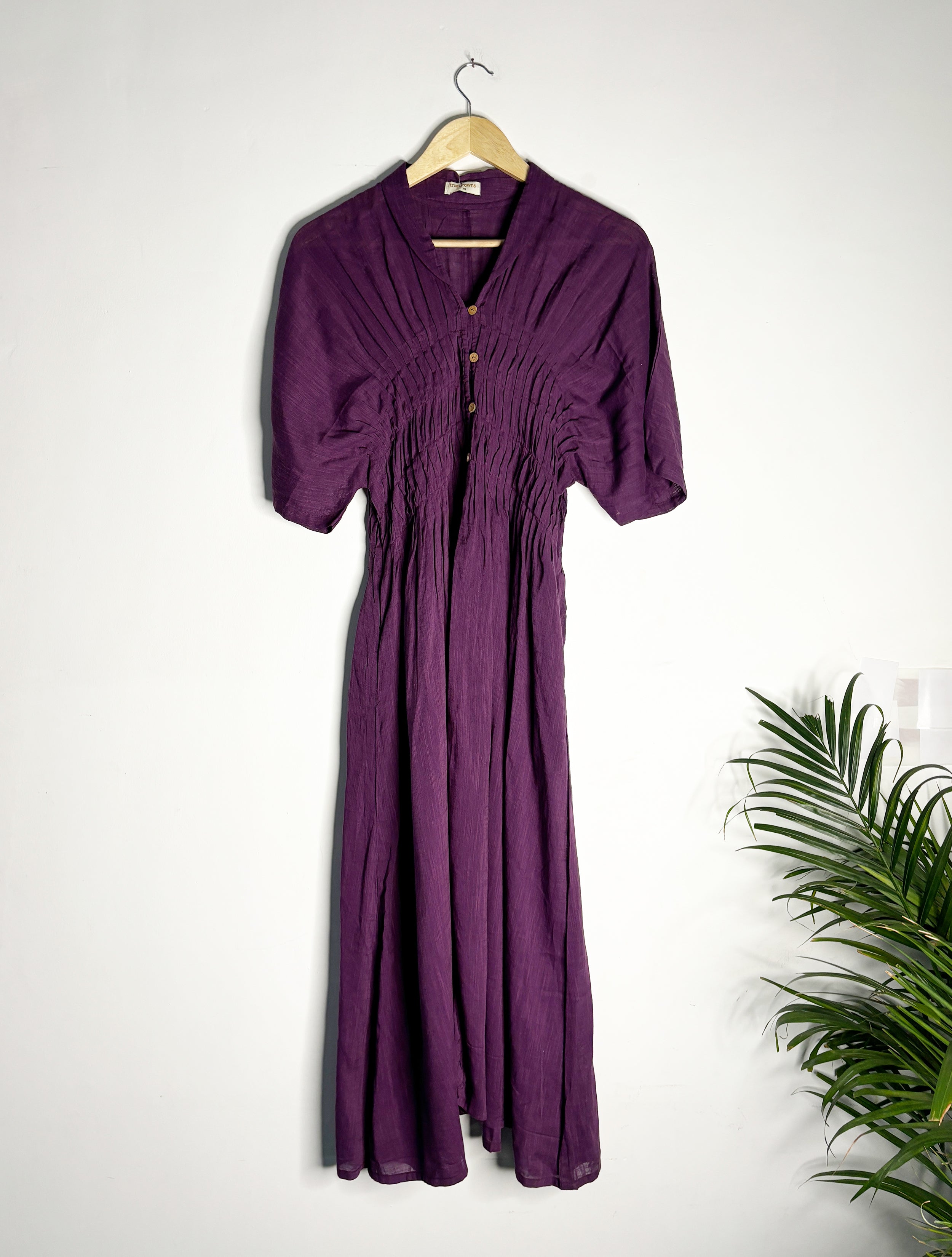trueBrowns Purple Slub Pleated Kurta - Distacart