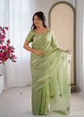 Evanik Designer Heavy Fendy Satin With Beads Embroidered Work Saree With Unstitched Blouse - Distacart