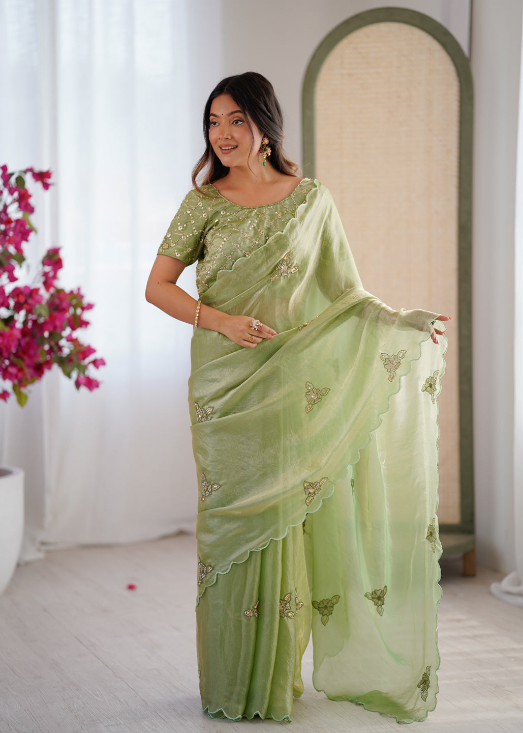 Evanik Designer Heavy Fendy Satin With Beads Embroidered Work Saree With Unstitched Blouse - Distacart