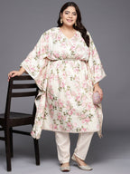 Ahalyaa Plus Size Floral Printed Flared Sleeves Kaftan Kurta