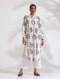 trueBrowns White Cotton Stripe Print Pleated Kurta Set - Distacart