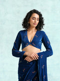 trueBrowns Blue Embroidered Velvet Blouse