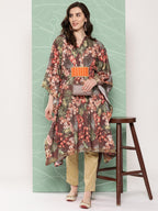 Ahalyaa Women Floral Printed Flared Sleeves Gotta Patti Crepe Kaftan Kurta - Distacart
