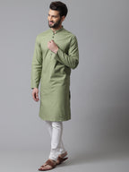 Even Apparels Green Pure Cotton Kurta With Band Collar - Distacart