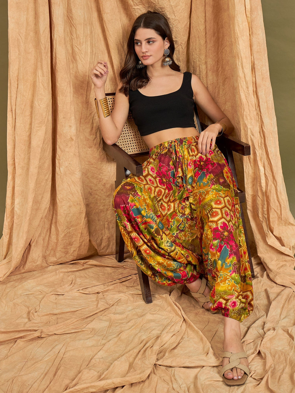 InWeave Mustard Multi Flower Harem Pant