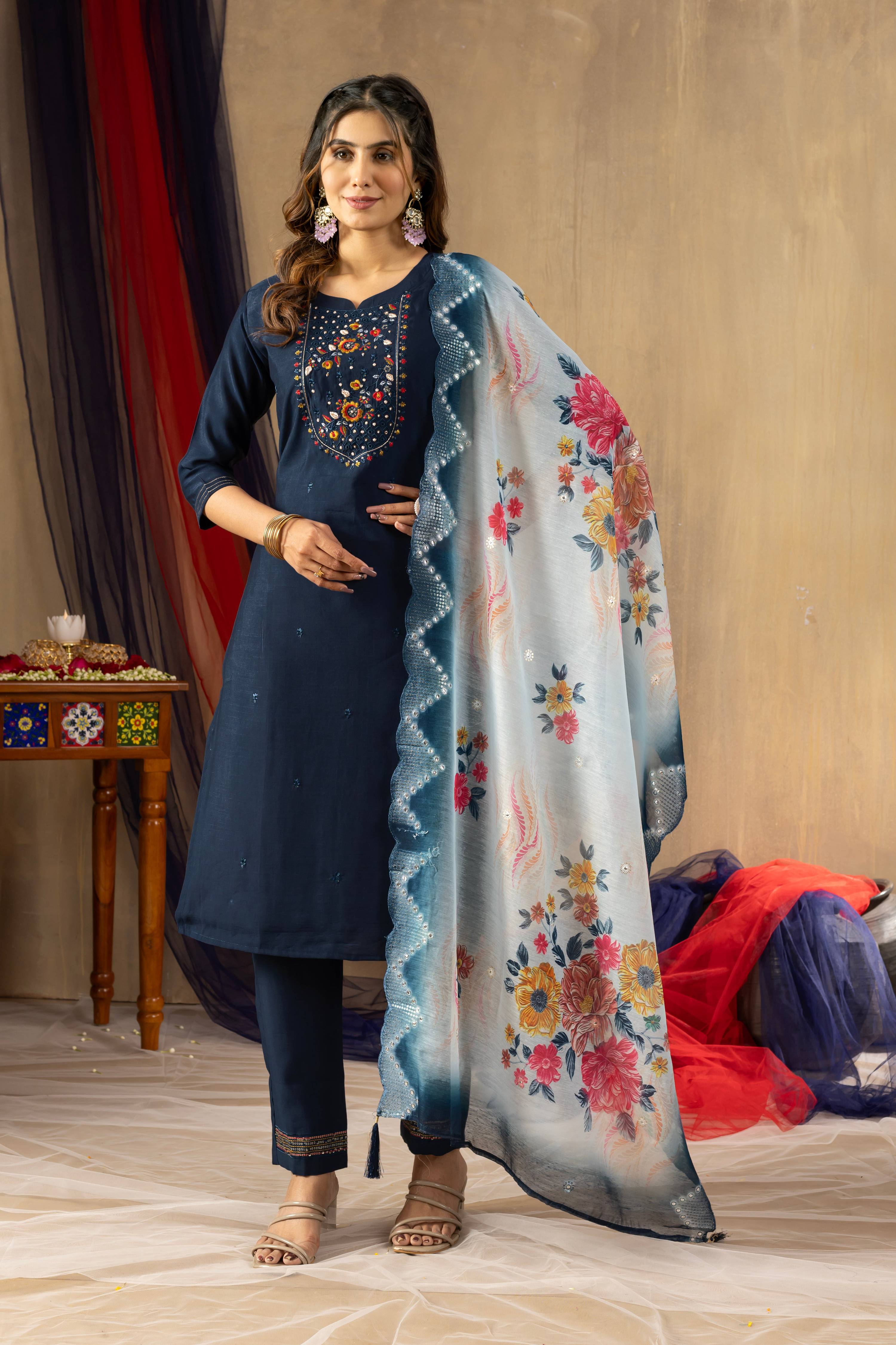 Pramukh Fab Teal Color Viscose Mango Silk Kurta Set - Distacart