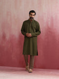 trueBrowns Men's Olive green Mandarin Collar Kurta