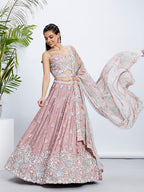 House of Panchhi Green Chiffon Position Print With Sequins Embroidery Lehenga Choli & Dupatta
