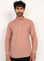 Fabmade Men’S Peach Linen Short Kurta