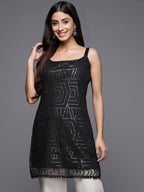 Ahalyaa Square Neck Printed Embellished Crepe Tunic