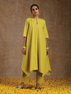 trueBrowns Lime Gold Cotton Handkerchief Kurta Set | Relove - Distacart