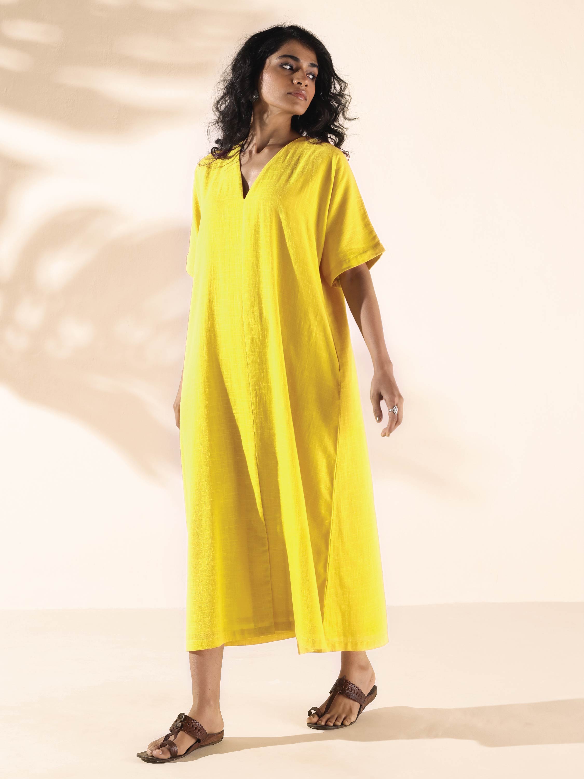 trueBrowns Lime Cotton Front Slit Dress - Distacart