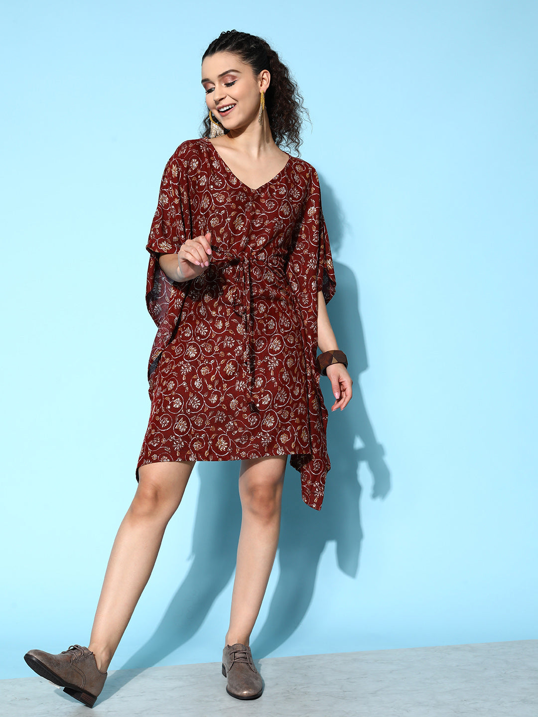 InWeave Women's Burgundy Jaal Print Kaftan Dress - Distacart