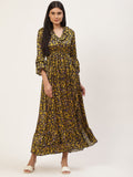 InWeave Women's Mustard Print Ruffled Dress - Distacart
