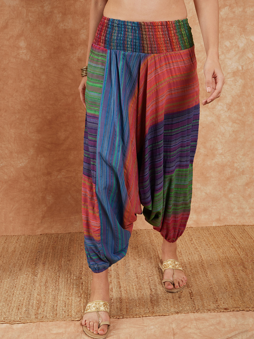 InWeave Women's Blue Multi Colour Harem Pant