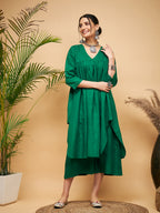 InWeave Women's Forest Green Flared Kurta Palazzo Set