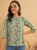 InWeave Women's Sage Green Paisley Print Top