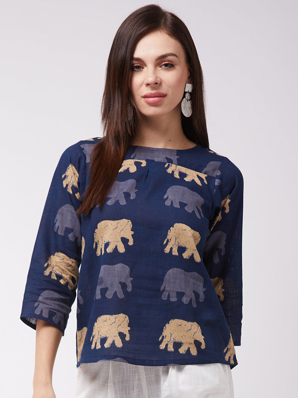 InWeave Elephant Print Blue Top