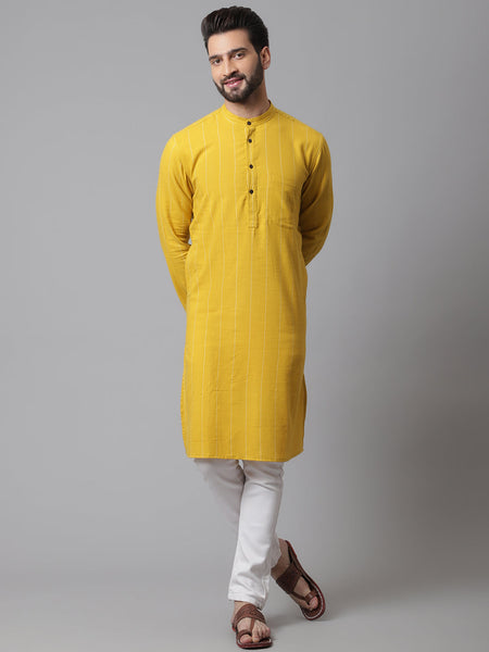 Even Apparels Yellow Pure Cotton Kurta With Band Collar