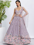 House of Panchhi Burgundy Pure Georgette Sequins And Thread Embroidery Lehenga Choli & Dupatta
