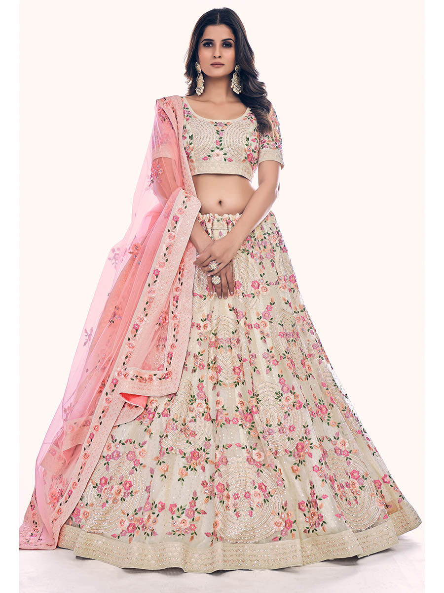 Myra White Soft Net Embroidered Designer Lehenga Choli