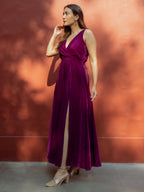 trueBrowns Wine Velvet Sleeveless Dress - Distacart